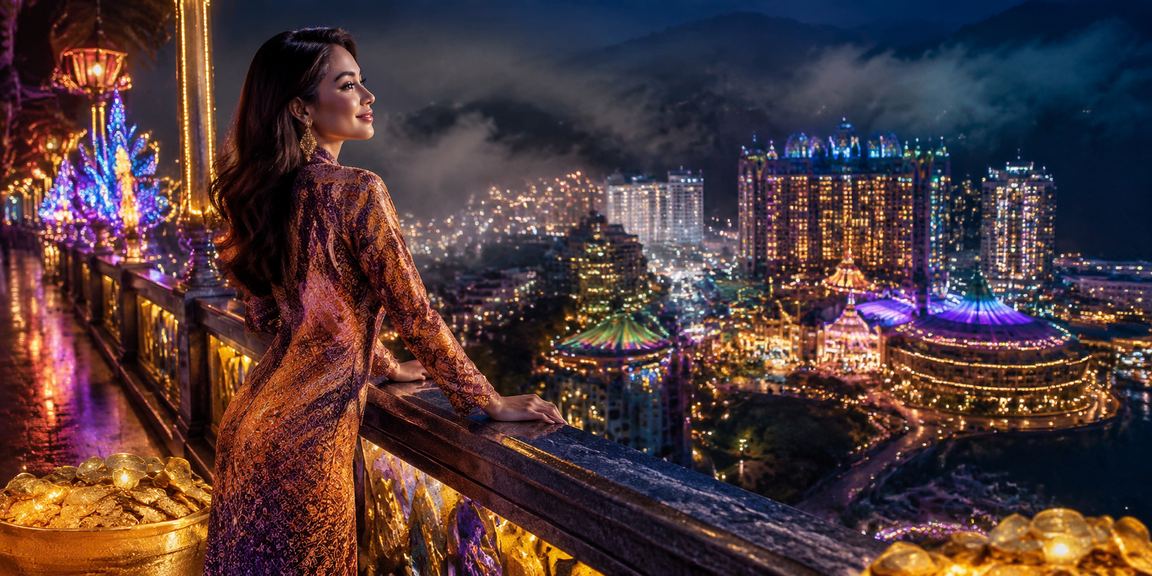 Suasana permainan kad kasino Genting Highlands dengan tema batik Malaysia yang mewah